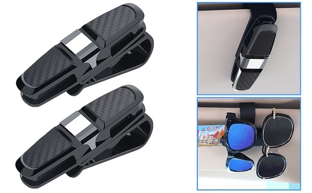 Used to Hang Sunglasses and Clip Cards Tenacitee 2 Pack Glasses Holders for Car Sun Visor，Double-Layer Sunglasses Frame with Ticket Holder Function 
